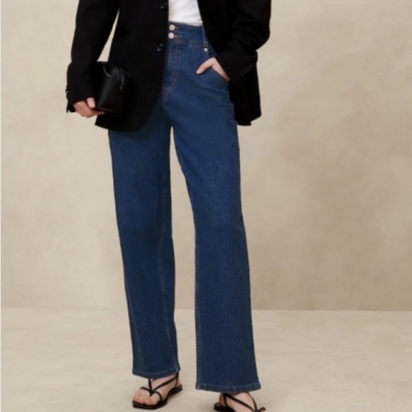 Banana Republic Factory Ultra High Rise Straight Jeans Dark Wash 16 33 Inches H2 - Picture 1 of 13
